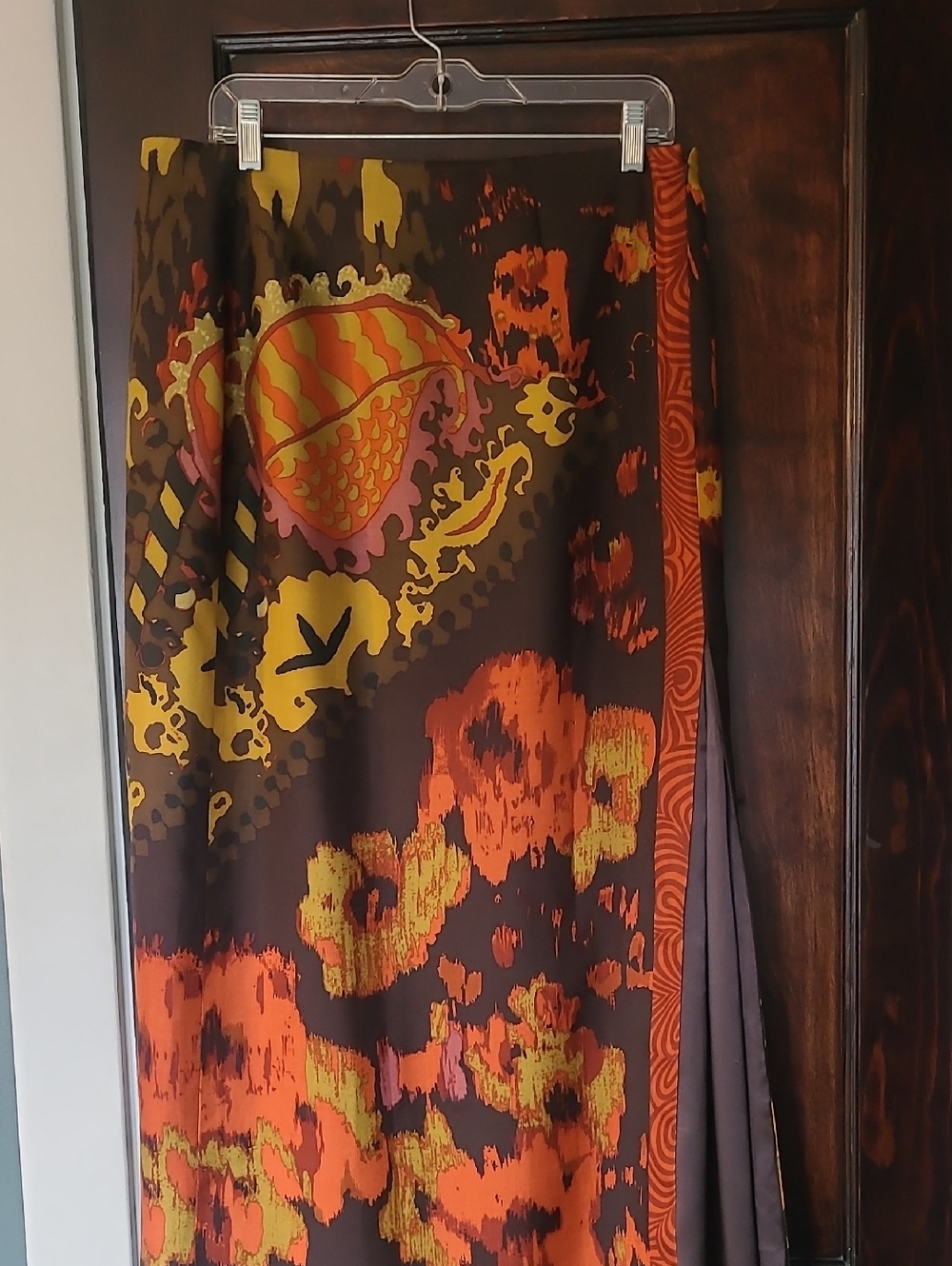 Carlisle Brown Maxi Skirt with Orange and Yellow Floral Motif